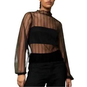 OAK + FORT Sheer Black Striped Blouse